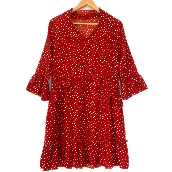 Polka Dot Long Sleeve V-neck Ruffled Dress - Picture 4 of 8